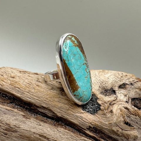 #8 Mine Turquoise in Sterling Silver size 8 band