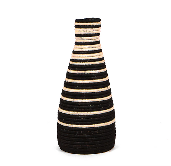 Woven striped tall vase from Rwanda