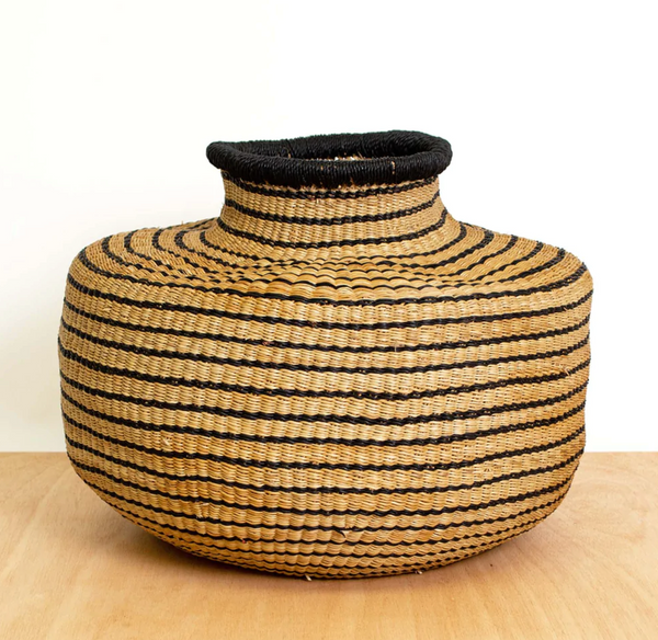 Striped Woven Grass Pot from Uganda