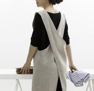 Handmade Japanese style cross over linen apron